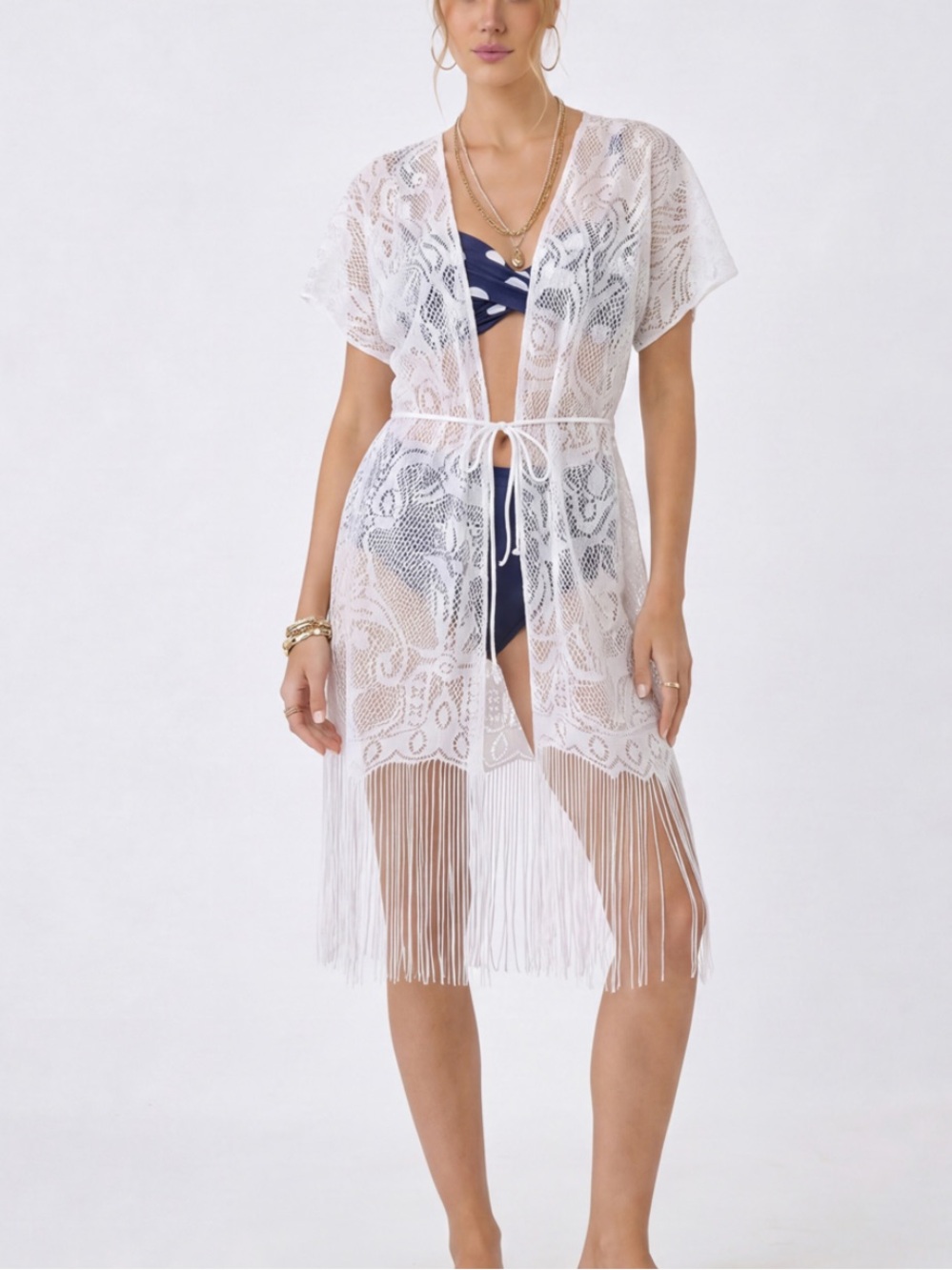 La Carrie White Lace Swim Coverup Robe